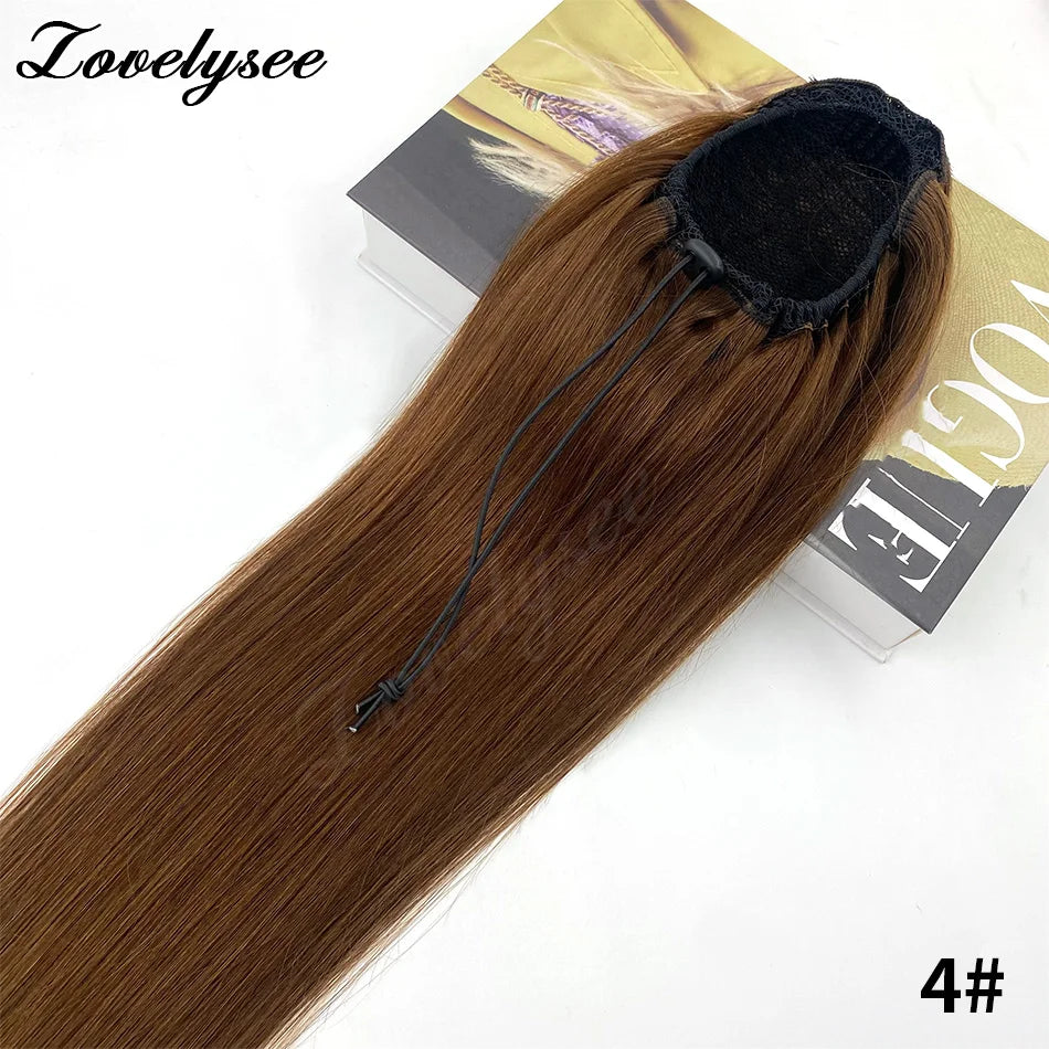 14–18 inch straight drawstring ponytail extension with clip, 100% Brazilian human hair by HSF Marketplace