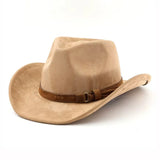 Women's HSF Marketplace ethnic western cowboy fedora hat in imitation leather and velvet with rolled edge, autumn winter style