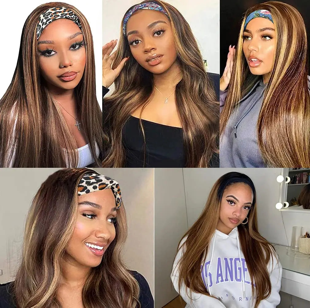 4/27 highlight ombre straight human hair headband wig, glueless Brazilian virgin hair, 150% density