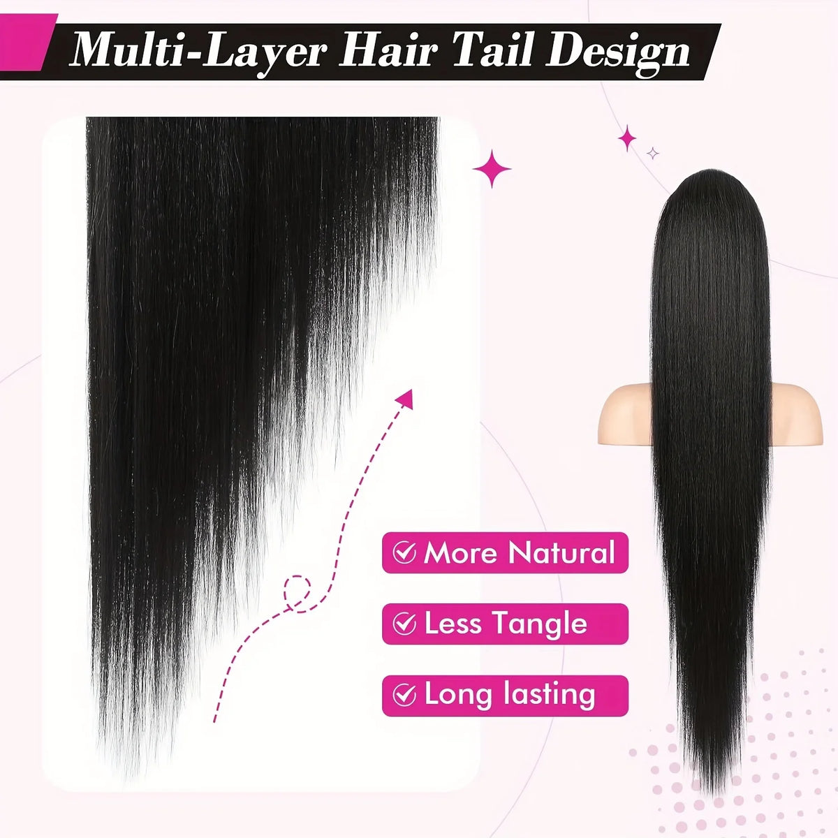 Brazilian virgin human hair straight drawstring clip-in ponytail by HSF Marketplace
