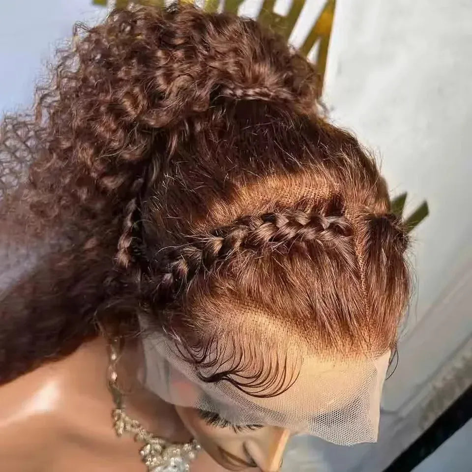 34 Inch 200% Density 13x4 Chocolate Brown Deep Wave Human Hair Wig 4# Colored Pre Plucked Wet And Wavy Lace Front Wig Human Hair For Women With Baby Hair Natural