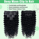 Deep wave Brazilian Remy human hair clip-in extensions, 8-piece set for Black women