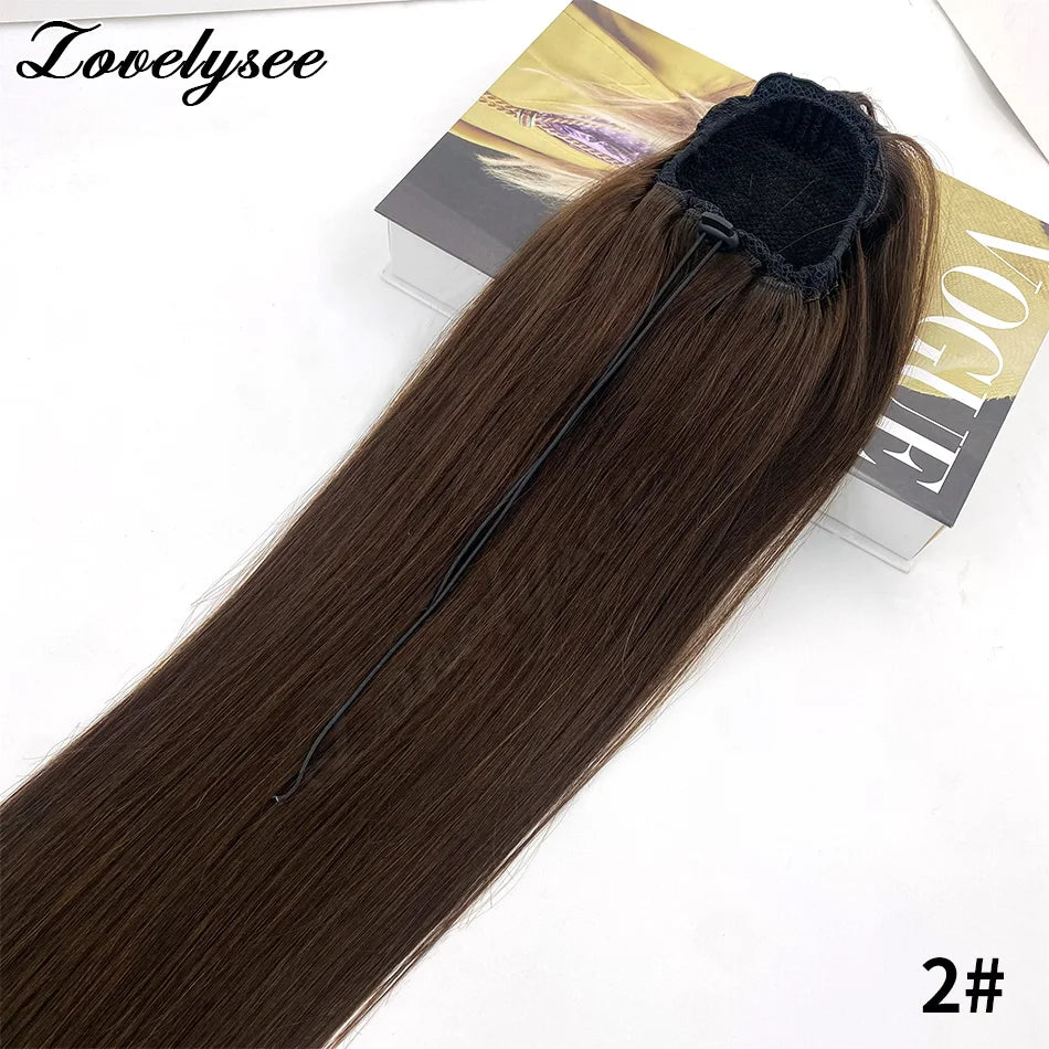 14-18 inch straight Brazilian human hair drawstring ponytail extension with clip-in attachment