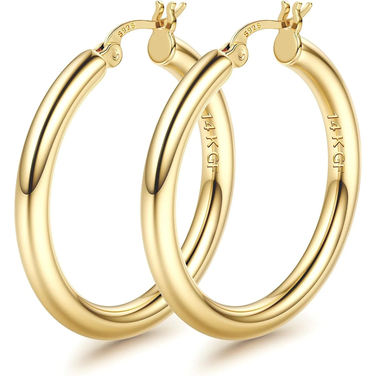 6 pairs 14K gold plated chunky hoop earrings with 925 sterling silver posts, thick statement circles for women