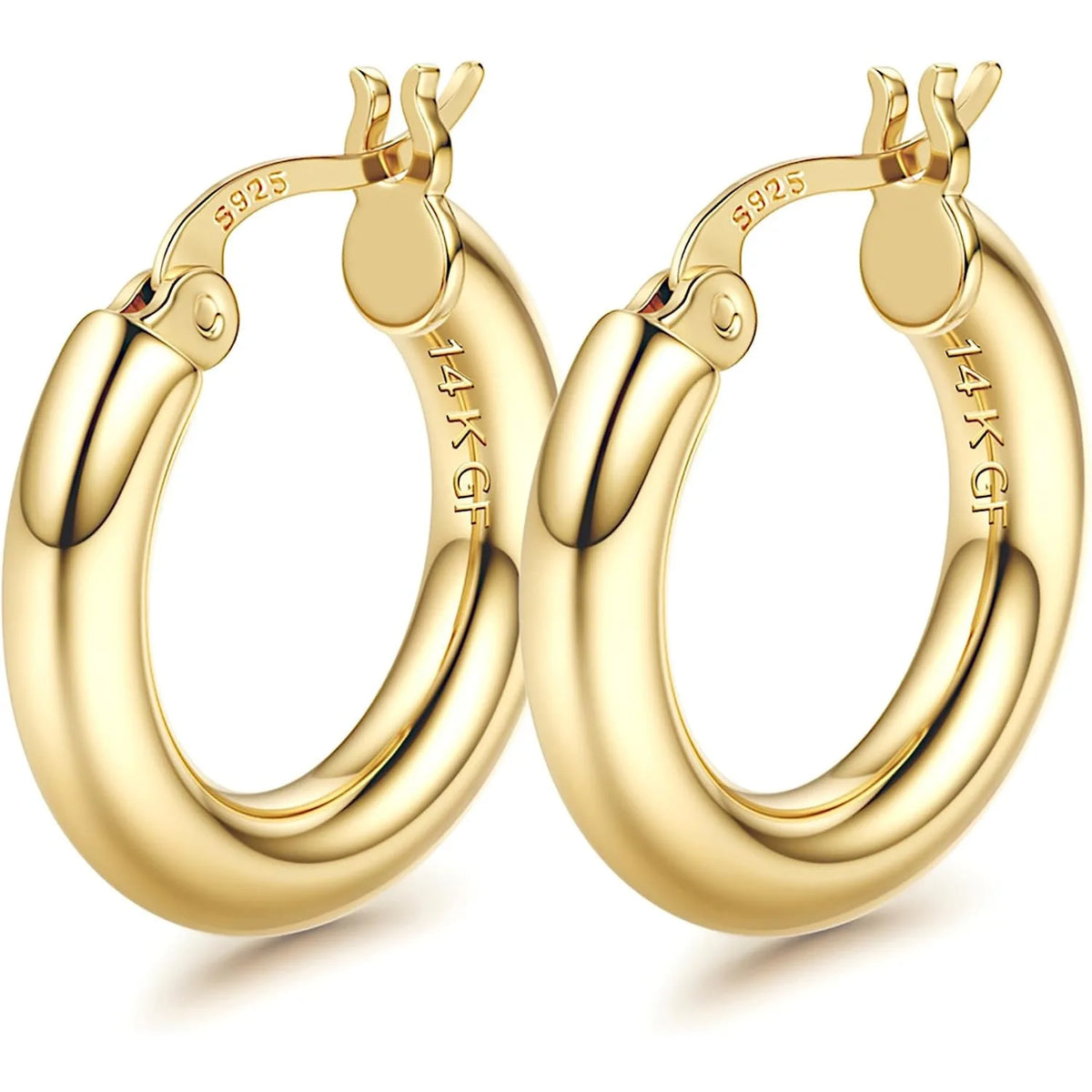 6 pairs 14K gold-plated chunky hoop earrings with 925 sterling silver posts, hypoallergenic statement jewelry for women