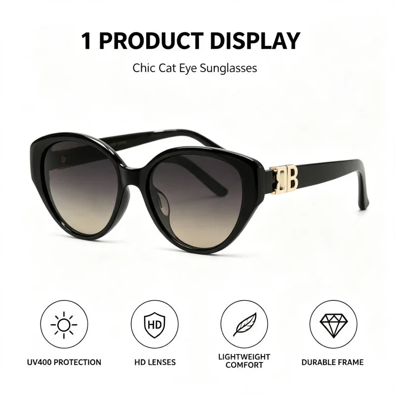 Women’s cat eye sunglasses with tortoiseshell leopard frame and double B metal logo, vintage Y2K style
