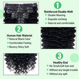 Deep wave clip-in hair extensions, 8-piece Brazilian Remy human hair set for Black women