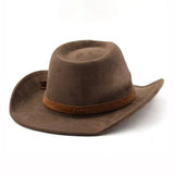 Women's ethnic style western cowboy fedora hat in imitation leather and velvet with rolled edge, autumn and winter style