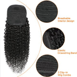 Vietnamese human hair kinky curly drawstring ponytail extension, 100% natural hair clip-in, 100g–140g