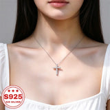 S925 sterling silver cross pendant necklace with cubic zirconia detailing by HSF Marketplace