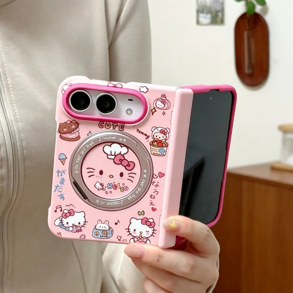 Cute cat pink iPhone case with MagSafe stand for phone protection, HSF Marketplace