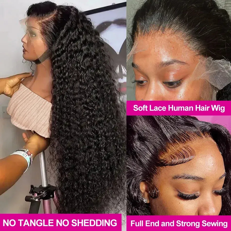 Brazilian Deep Curly 13x6 Lace Frontal Wigs 300% Density Deep Wave Human Hair Wig Natural Human Hair 5x5 Glueless Wigs For Women