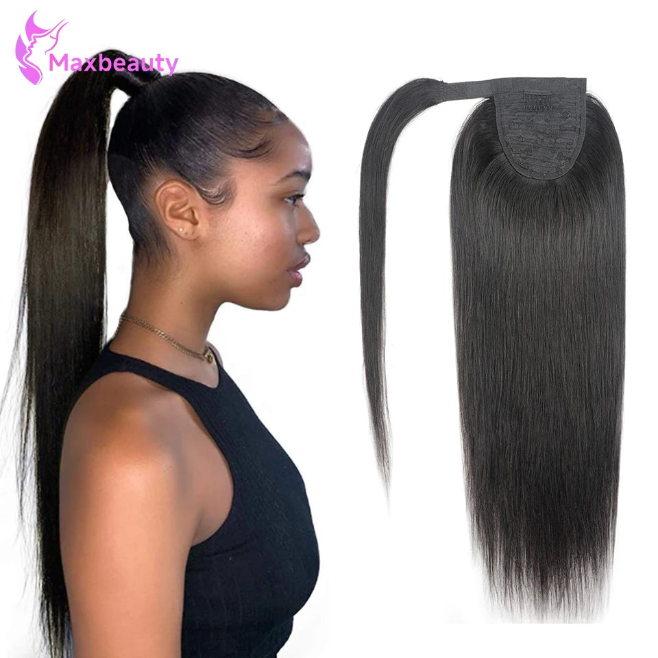 Straight Wrap Around Ponytail Human Hair Extensions Natural Color Hairpiece Brazilian Remy Hair Clip In Ponytail Hair Extensions