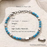 1PC Stainless Steel Fossil Obsidian Tiger's Eye Turquoise Pearl Beaded Bracelet for Men Women Natural Gemstone Stackable Healing Body Jewelry Daily Wear Meditation Party Holiday Best Friend Birthday Anniversary Gift Fashion A