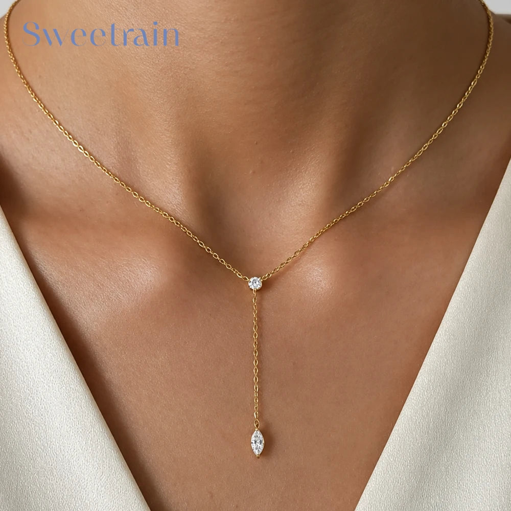 S925 silver marquise moissanite necklace for women, elegant pendant design by HSF Marketplace