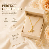Gold plated dainty heart initial necklace for women with A-Z letter pendant, waterproof stainless steel monogram jewelry.