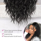 Deep wave curly drawstring ponytail extensions with clip-in design, thick natural human hair in shade #1B