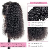 Deep wave curly drawstring ponytail extensions with clip, thick human hair in natural #1B for Black women