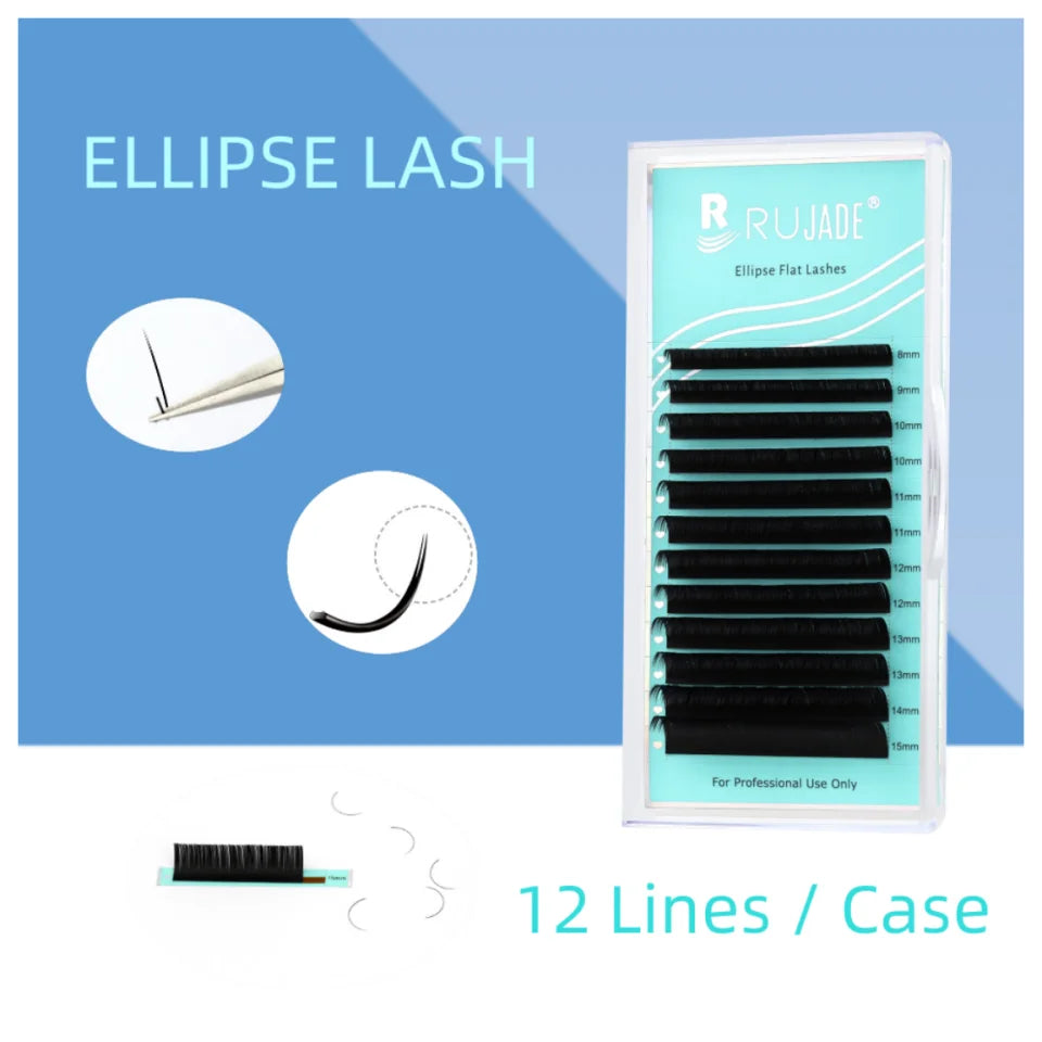 RUJADE Ellipse Flat Lashes 0.15 0.20 Faux Mink Professional Eyelash C/CC/D Split-Tips Natural Super Soft Flat Eyelash Extensions