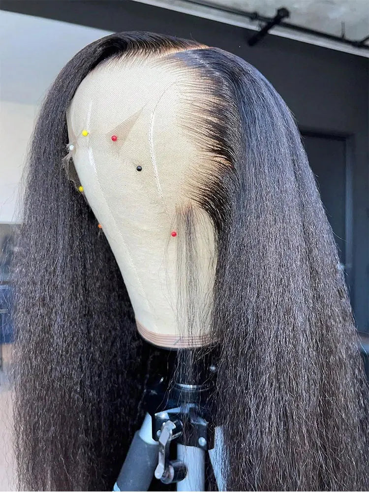 250% Density Kinky Straight Human Hair 13x4 Transparent Lace Front Wigs 5x5Glueless Wigs Kinky Straight Human Hair Wigs For Women