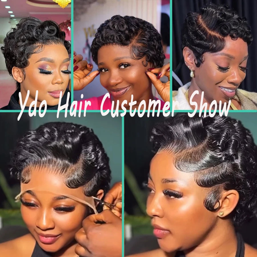 Chioma curly pixie human hair wig with 5x5 HD lace closure, glueless drawstring and short bob cut