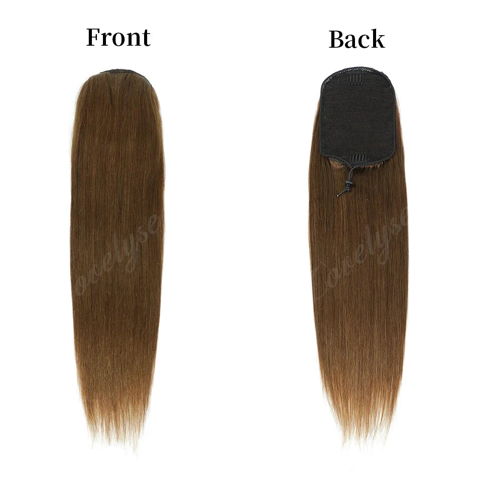 14-18 inch straight Brazilian human hair drawstring ponytail extension with clip-in attachment