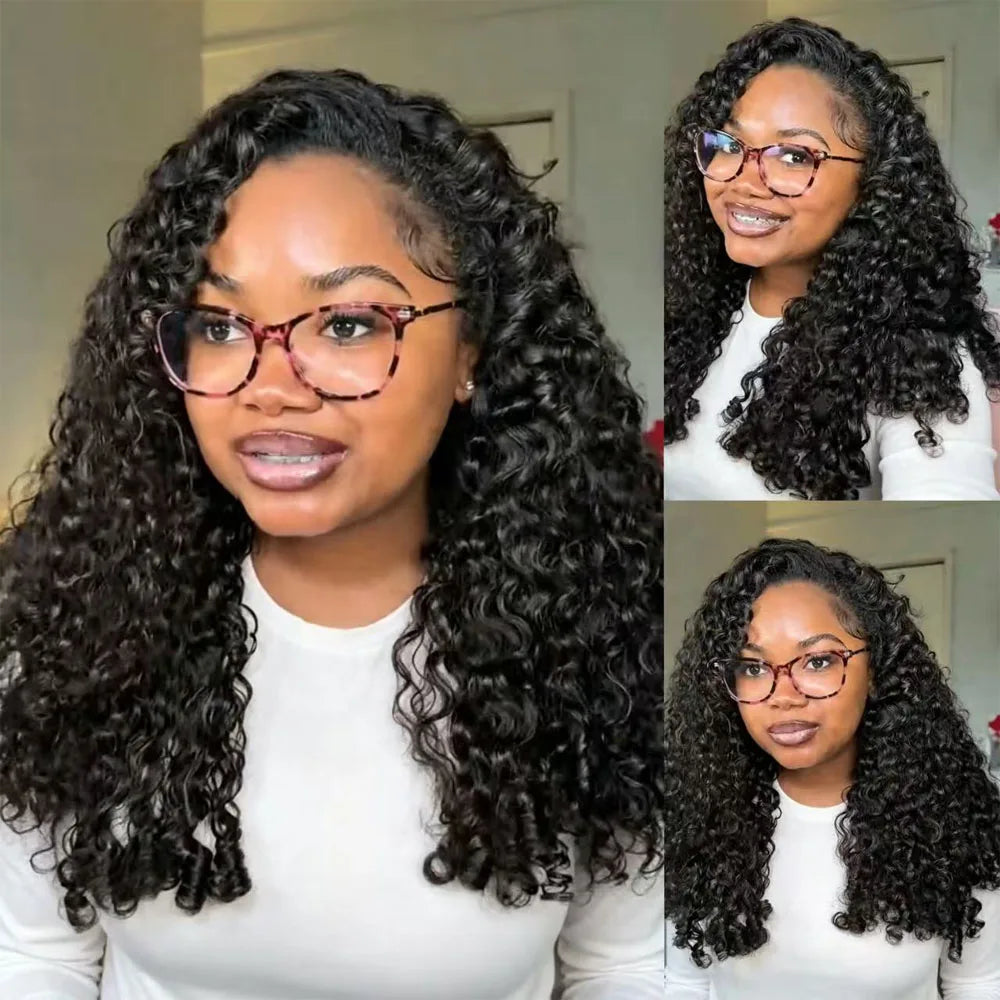 Burmese curly 250 density human hair half wig with clip-in and drawstring, seamless flip-over style for ready-to-wear natural look