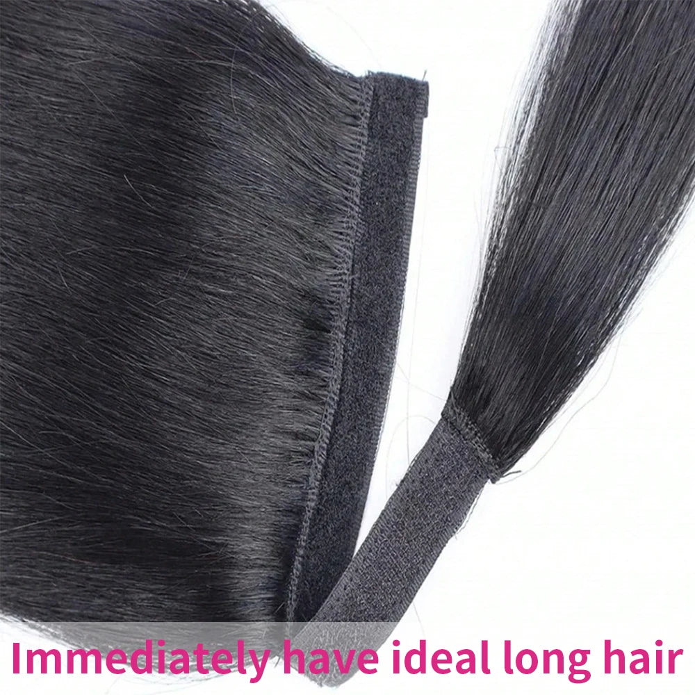 Straight Wrap Around Ponytail Human Hair Extensions Natural Color Hairpiece Brazilian Remy Hair Clip In Ponytail Hair Extensions