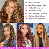 Deep curly ombre human hair wig with 13x6 lace front, water wave texture, Brazilian human hair, designed for women.