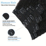 Brazilian kinky straight clip-in human hair extensions, natural color, 8-piece 120g set by HSF Marketplace
