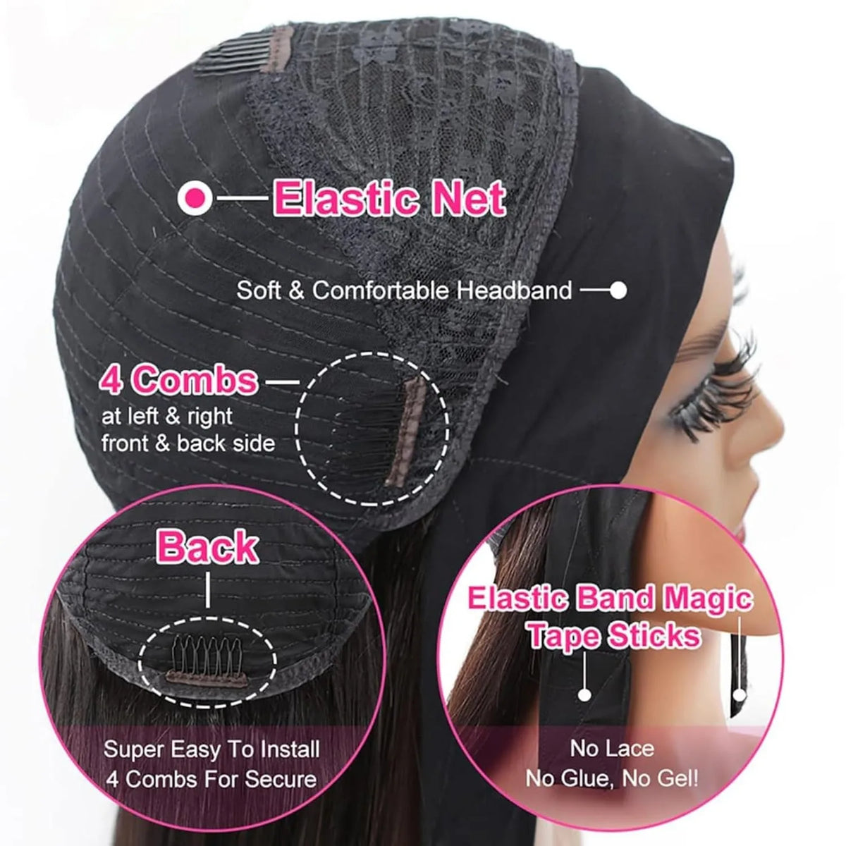 4/27 highlight ombre straight human hair headband wig, 150% density Brazilian virgin hair wig for women