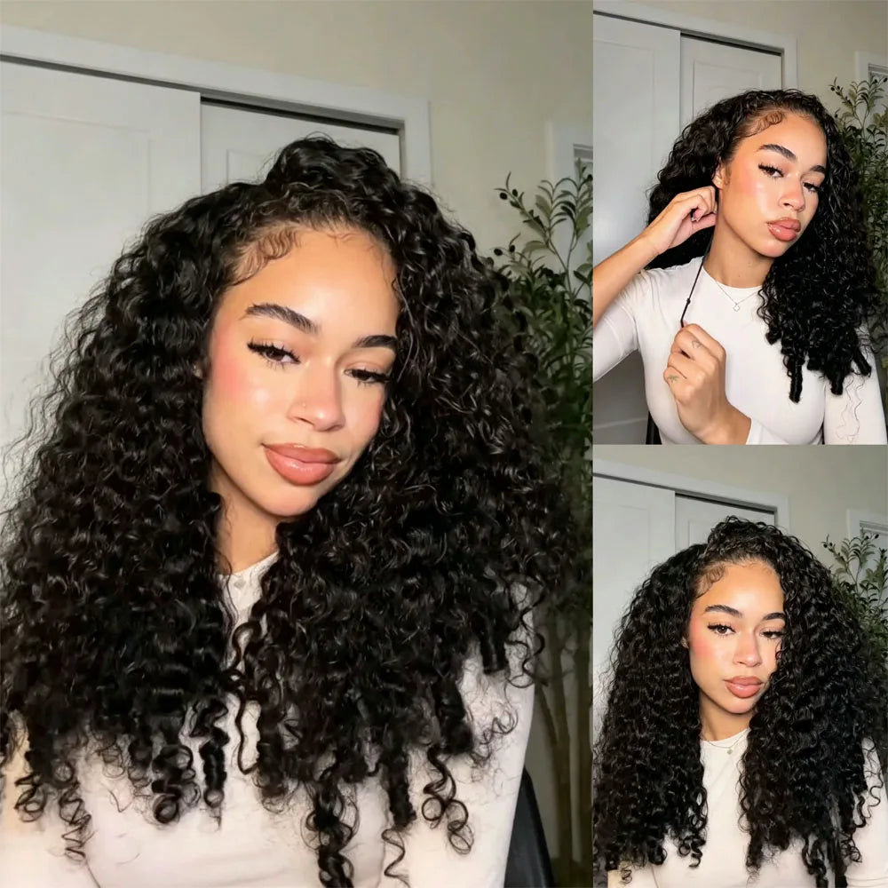 Burmese curly half wig by HSF Marketplace, glueless human hair 3-in-1 wig with drawstring, clip-ins, and flip-over style.