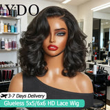 Human hair 5x5 HD lace closure bob wig with loose wave texture, 13x4 frontal, 250% density, glueless 5x5 lace wig for women