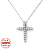 S925 sterling silver cross pendant necklace with cubic zirconia detailing