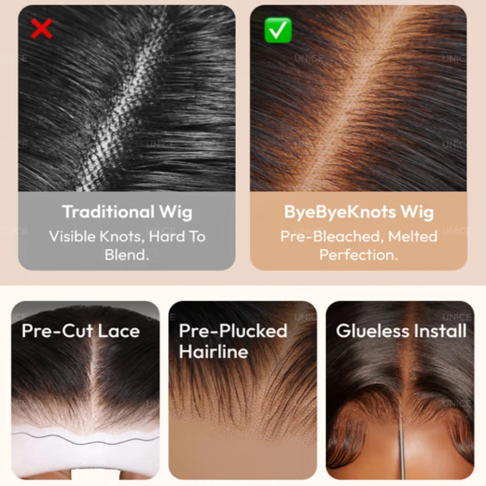 UNice 7x5 Lace No-Slip Cap Chestnut Brown Ombre Yaki Straight Wig With Drawstring 100% Human Hair Glueless Wigs