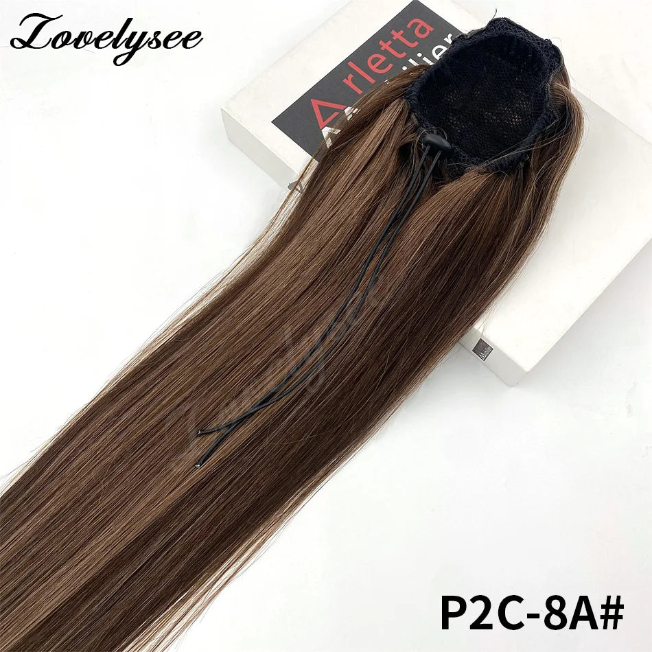 HSF Marketplace short straight Brazilian human hair drawstring ponytail extension with clip-in attachment