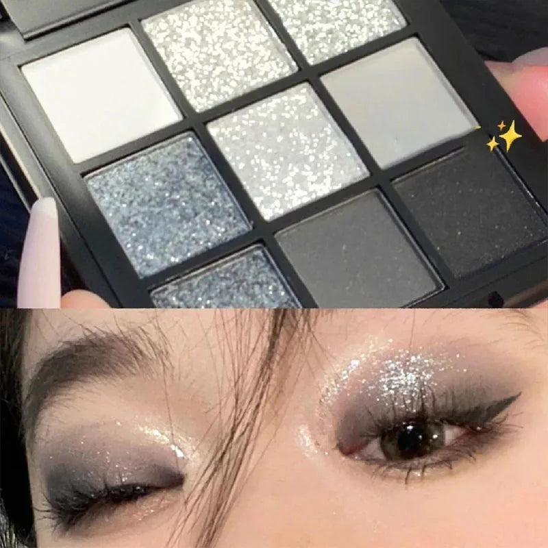 2-piece 9-color chocolate brown and smokey eyeshadow palette set with matte, shimmer, and glitter shades