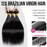 Straight Bundle with Frontal 100% Unprocessed Brazilian Virgin Human Hair Weave 3 Bundles with 13x4 Lace Frontal Straight Bundle