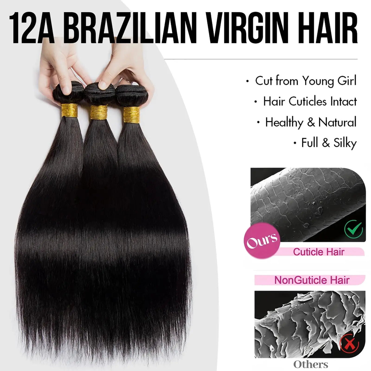Straight Bundle with Frontal 100% Unprocessed Brazilian Virgin Human Hair Weave 3 Bundles with 13x4 Lace Frontal Straight Bundle