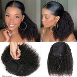 100% human hair kinky curly drawstring ponytail extension in natural black, Vietnamese hair clip-in style
