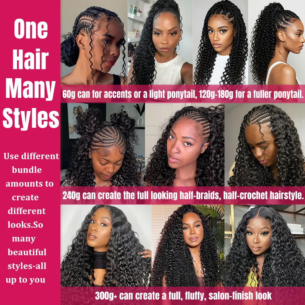 Miracle Knots Crochet Human Hair Deep Wave Bundles Invisible Knot Burmese Curly Boho Braids Crochet Human Hair Extensions 16-20 Inch Pre-Separated Reusable Feathered Human Crochet Curly 100% Human Hair For Black Women Lightwe