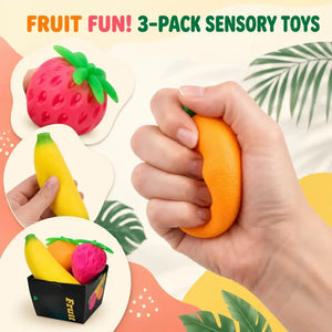 Schylling NeeDoh Fruit Squishy Fidget Toy, Strawberry Banana Orange Sensory Stress Relief Squeeze