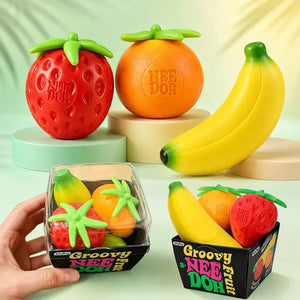 Schylling NeeDoh Fruit Squishy Fidget Toy, Strawberry Banana Orange Sensory Stress Relief Squeeze