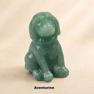 Crystal Stone Dog Figurine, 1.5 Inch Hand-Carved Natural Stone Crystal Puppy Decor
