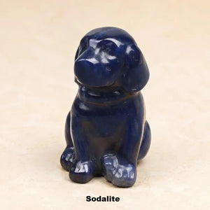 Crystal Stone Dog Figurine, 1.5 Inch Hand-Carved Natural Stone Crystal Puppy Decor