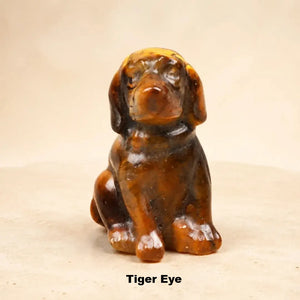Crystal Stone Dog Figurine, 1.5 Inch Hand-Carved Natural Stone Crystal Puppy Decor