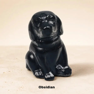 Crystal Stone Dog Figurine, 1.5 Inch Hand-Carved Natural Stone Crystal Puppy Decor
