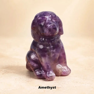 Crystal Stone Dog Figurine, 1.5 Inch Hand-Carved Natural Stone Crystal Puppy Decor