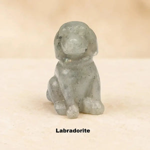 Crystal Stone Dog Figurine, 1.5 Inch Hand-Carved Natural Stone Crystal Puppy Decor