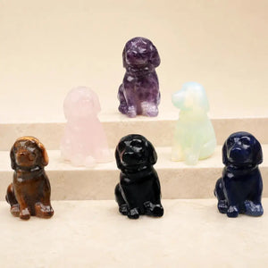Crystal Stone Dog Figurine, 1.5 Inch Hand-Carved Natural Stone Crystal Puppy Decor